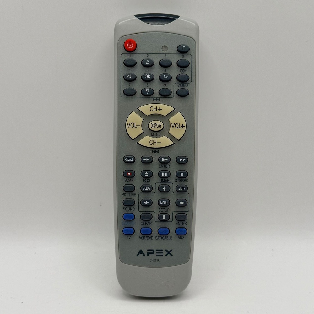 Apex CHKT1A Universal Remote Control for TV VCR DVD SAT Cable Gray Replacement
